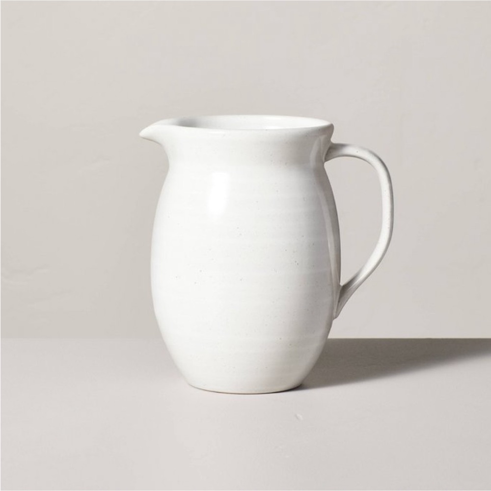 54oz Flared Brim Stoneware Beverage Pitcher Vintage Cream - Hearth & Hand